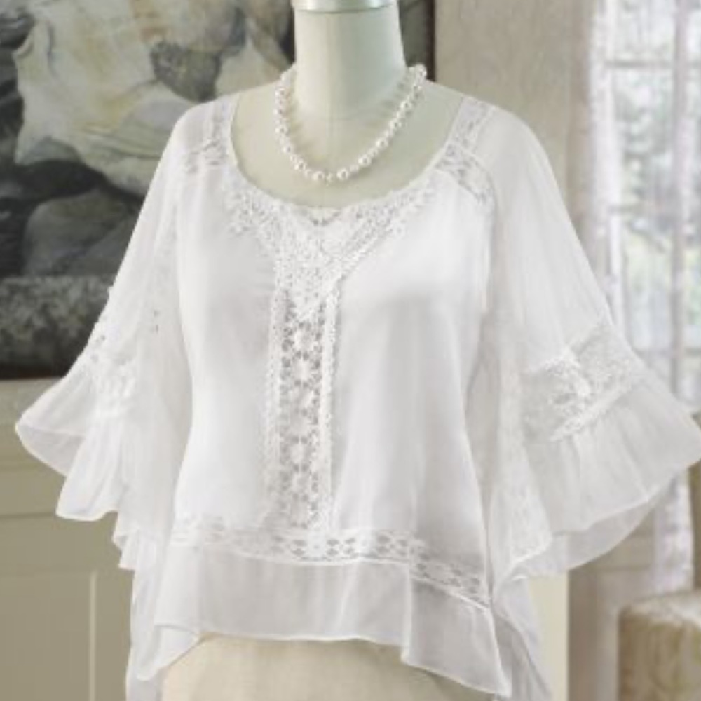 COPY - Midnight Velvet Pavlova Crochet Trim White Blouse 3X